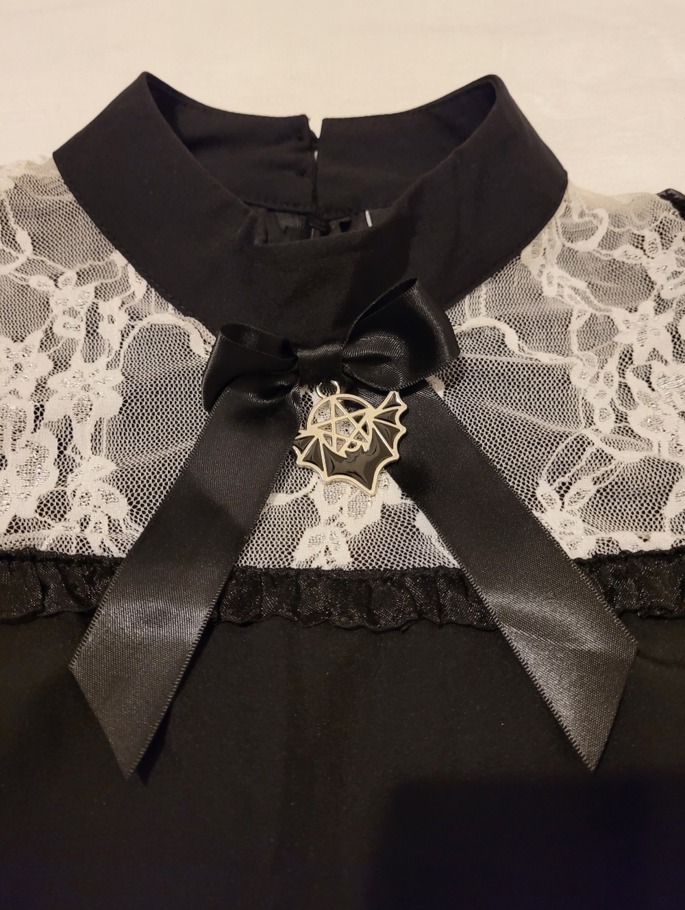 The Grave Girls Dolls Kill Lace Bib Bow Long Sleeve Mini Dress - Picture 4 of 5
